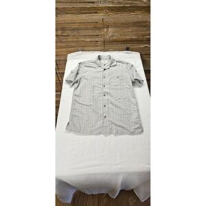 Island Shores Mens Medium Grey Plaid Short Sleeve Camp Shirt Rayon Blend Pocket